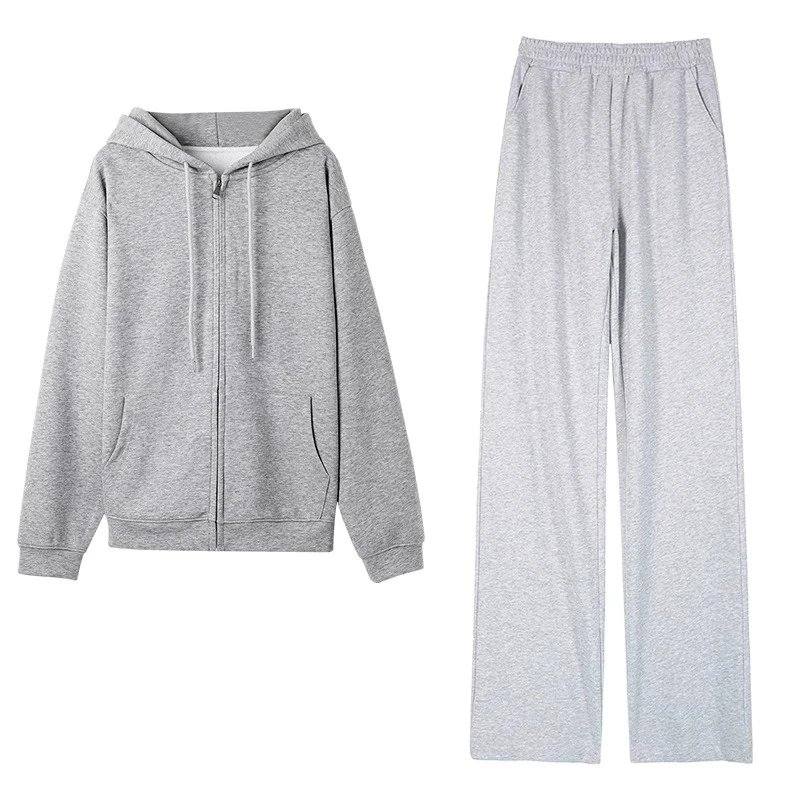 Women's Casual Cotton Tracksuit Set Loose Fit Korean Style Loungewear Two-Piece Outfit