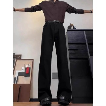 Men's Black Straight-Leg Jeans - Tall & Extended Length, American Style Slim-Fit High-Waisted Casual Pants
