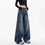 Fleece Lined Wide-Leg Jeans for Tall Men - American Retro High-Waisted Baggy Fit Cropped Pants