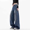 Fleece Lined Wide-Leg Jeans for Tall Men - American Retro High-Waisted Baggy Fit Cropped Pants