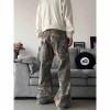 Unisex American Retro Camouflage Cargo Jeans Loose Straight Micro-Flare High Street Pants