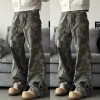 Unisex American Retro Camouflage Cargo Jeans Loose Straight Micro-Flare High Street Pants