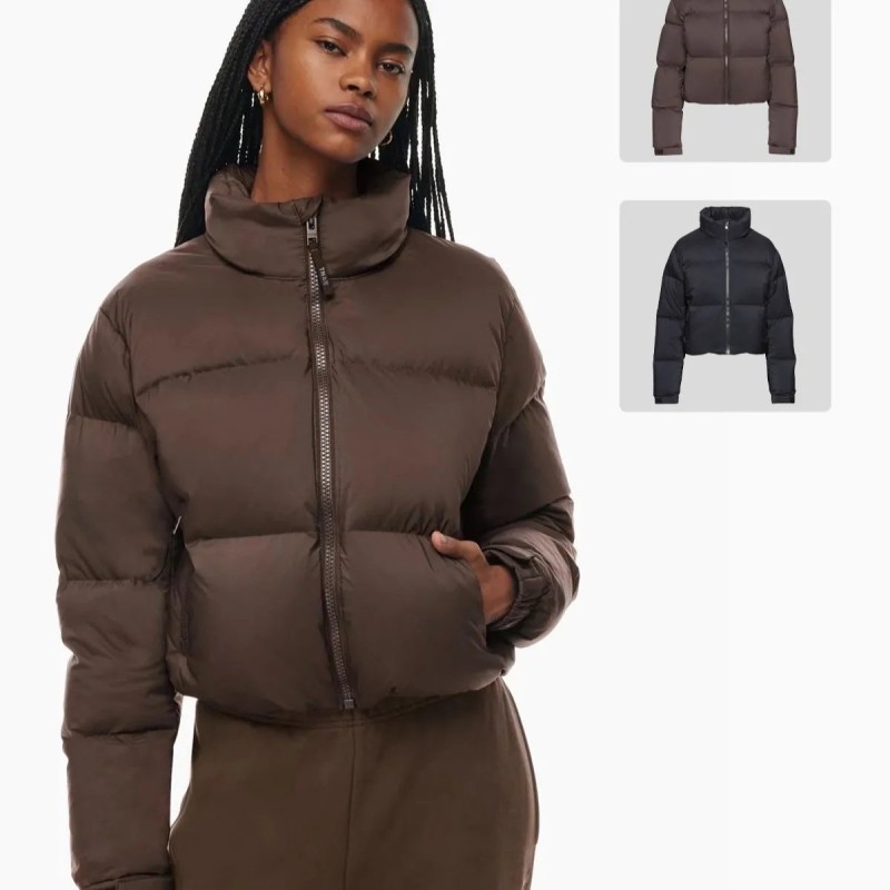 Women's Short Puffer Jacket - Stand Collar Loose Fit Duck Down Coat for Petite Figures