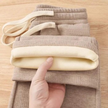 Women's Light Grey Lamb Fleece Wide Leg Pants - High Waisted Loose Fit Convertible Track Pants