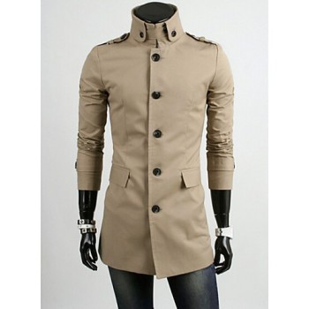 Men's Solid Casual / Work / Sport Trench Coat,Cotton Long Sleeve-Black / Blue / Beige / Tan Men's Solid Casual / Work / Sport Trench Coat,Cotton Long Sleeve-Black / Blue / Beige / Tan
