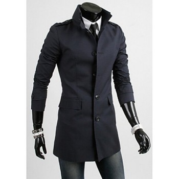 Men's Solid Casual / Work / Sport Trench Coat,Cotton Long Sleeve-Black / Blue / Beige / Tan-2 Men's Solid Casual / Work / Sport Trench Coat,Cotton Long Sleeve-Black / Blue / Beige / Tan-2