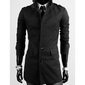 Men's Solid Casual / Work / Sport Trench Coat,Cotton Long Sleeve-Black / Blue / Beige / Tan-2 Men's Solid Casual / Work / Sport Trench Coat,Cotton Long Sleeve-Black / Blue / Beige / Tan-2