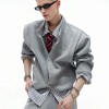 Men's Hong Kong Style Layered Striped Patchwork Jacket Slim Stand Collar Fringe Detail Casual Coat